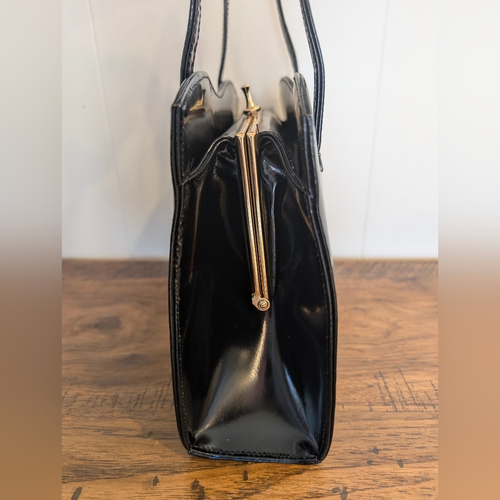 Adrian Gold London 60s 70s Black Patent Leather Vintage Satchel - Collection Bag - Picture 15 of 16
